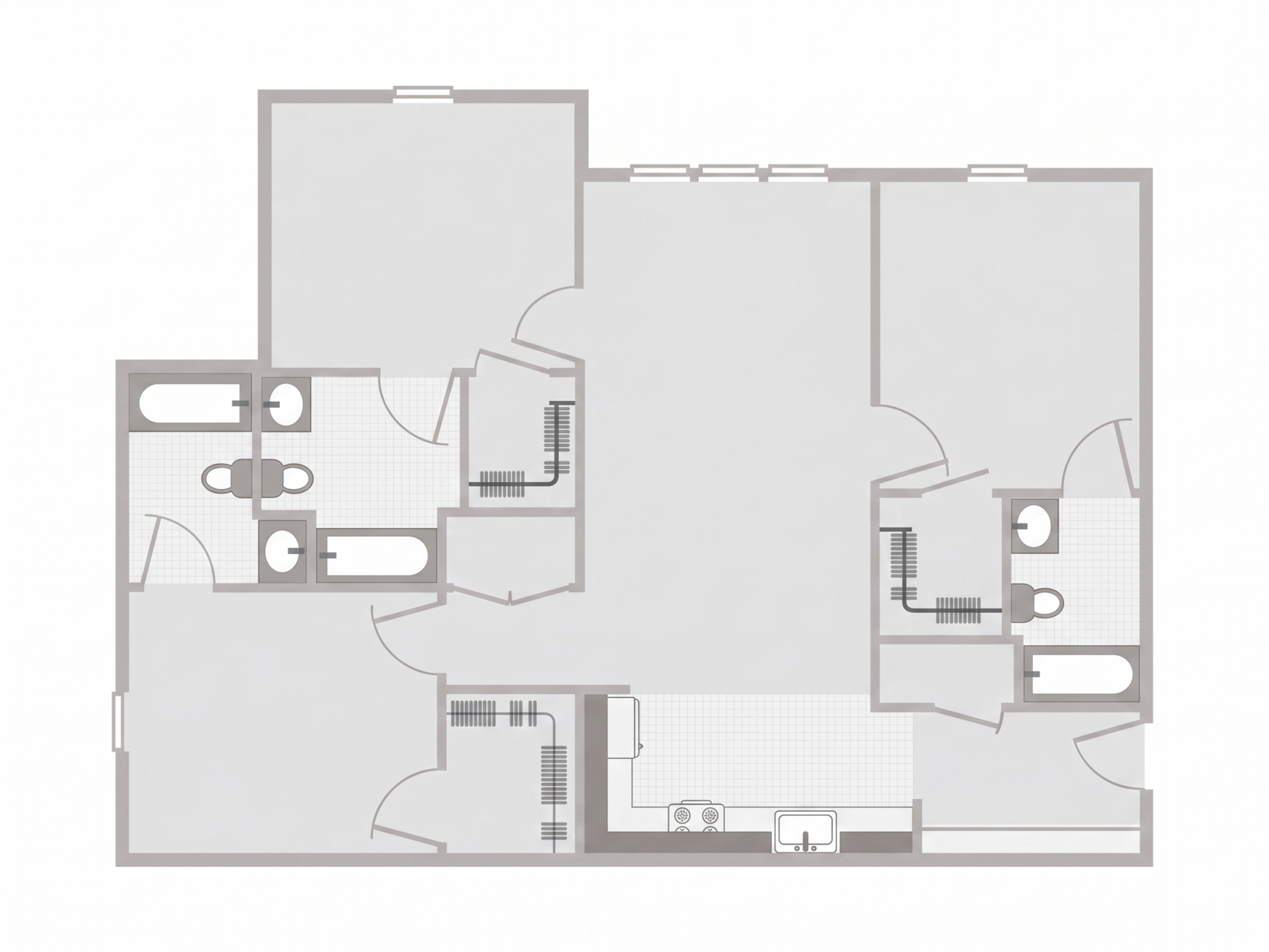 A 3D image of the 3BR/3BA – Unfurnished floorplan, a 1202 squarefoot, 3 bed / 3 bath unit